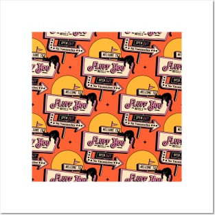 Fluff You Black Cat Pattern in orange Posters and Art